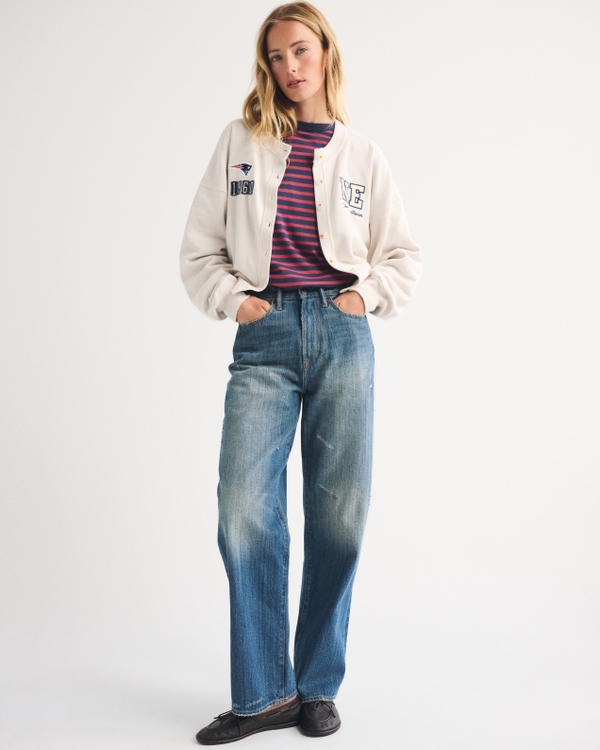 New England Patriots Sunday Shrunken Cardigan, Cream - Patriots view 2