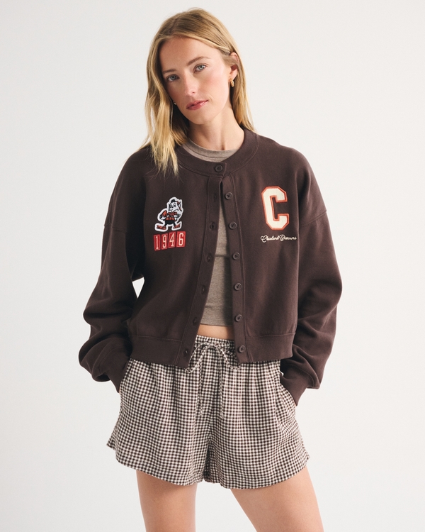 Cleveland Browns Sunday Shrunken Cardigan, Dark Brown - Browns view 1