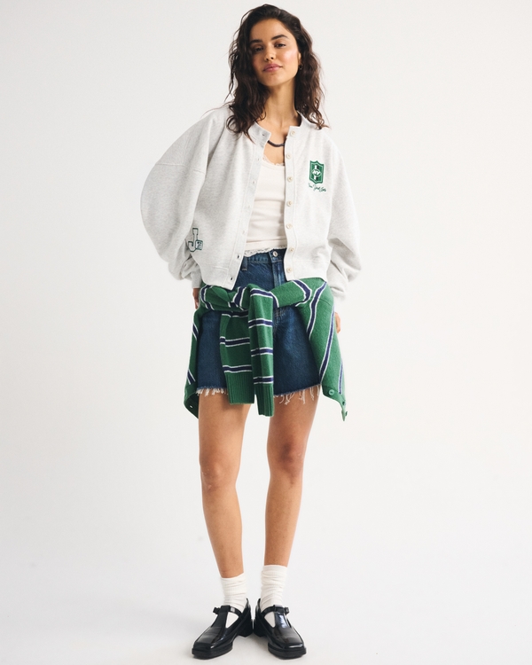 New York Jets Sunday Shrunken Cardigan, Light Gray - Jets view 2