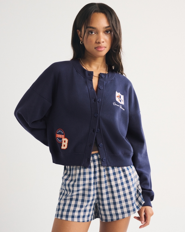 Denver Broncos Sunday Shrunken Cardigan, Navy - Broncos view 1