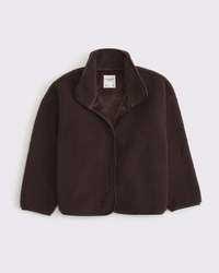 Funnel Neck Button-Up Sherpa Jacket