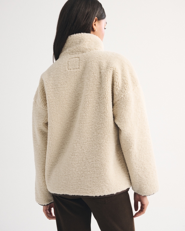 Funnel Neck Button-Up Sherpa Jacket