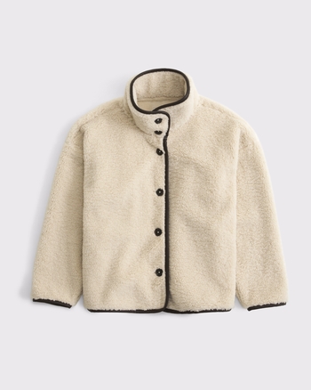Funnel Neck Button-Up Sherpa Jacket