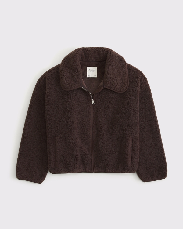 Giacca sherpa con colletto e chiusura a zip, Caffè Scuro view 1