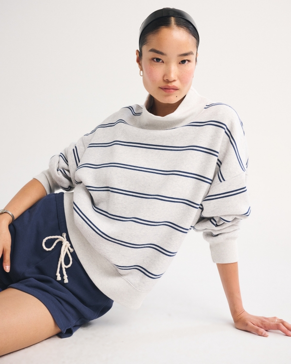 Sunday Oversized Funnel-Neck Sweatshirt, Light Gray Stripe view 1
