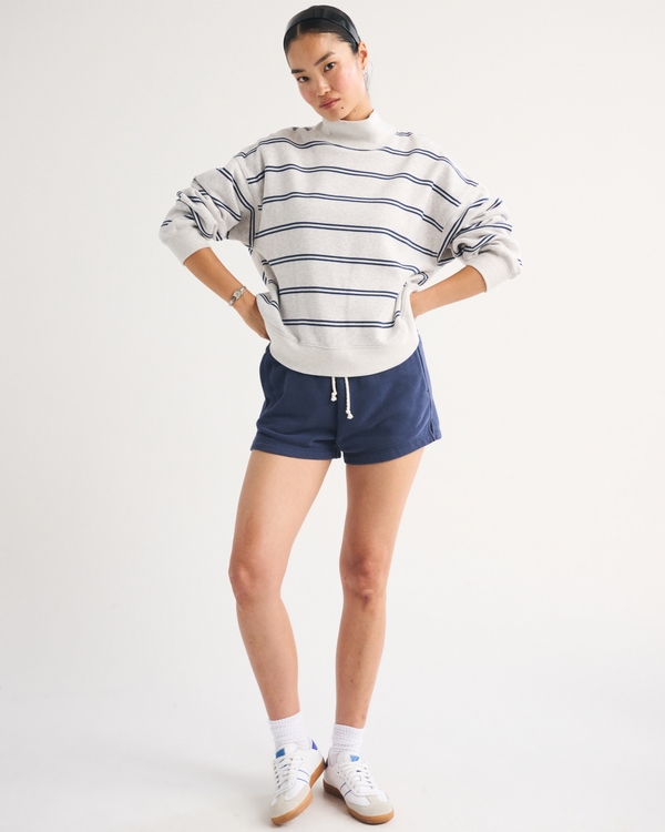 Sunday Oversized Funnel-Neck Sweatshirt, Light Gray Stripe view 2