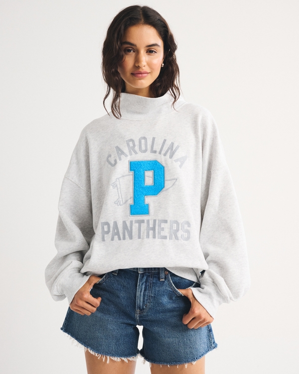 Carolina Panthers Oversized Sunday Funnel Neck Sweatshirt, Light Gray - Panthers view 1