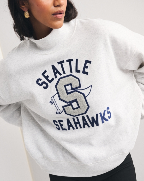 Seattle Seahawks Sunday Oversized Funnel Neck Sweatshirt, Light Gray - Seahawks view 1