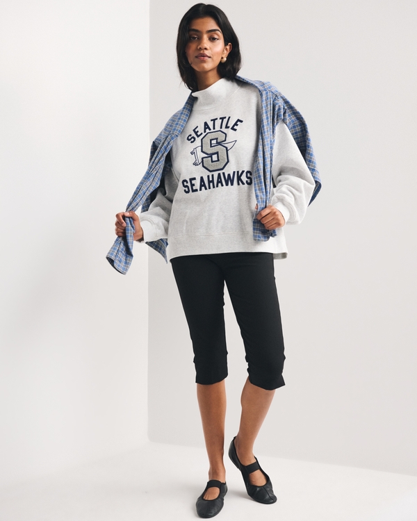 Seattle Seahawks Sunday Oversized Funnel Neck Sweatshirt, Light Gray - Seahawks view 2
