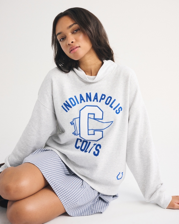 Indianapolis Colts Sunday Oversized Funnel Neck Sweatshirt, Light Gray - Colts view 1