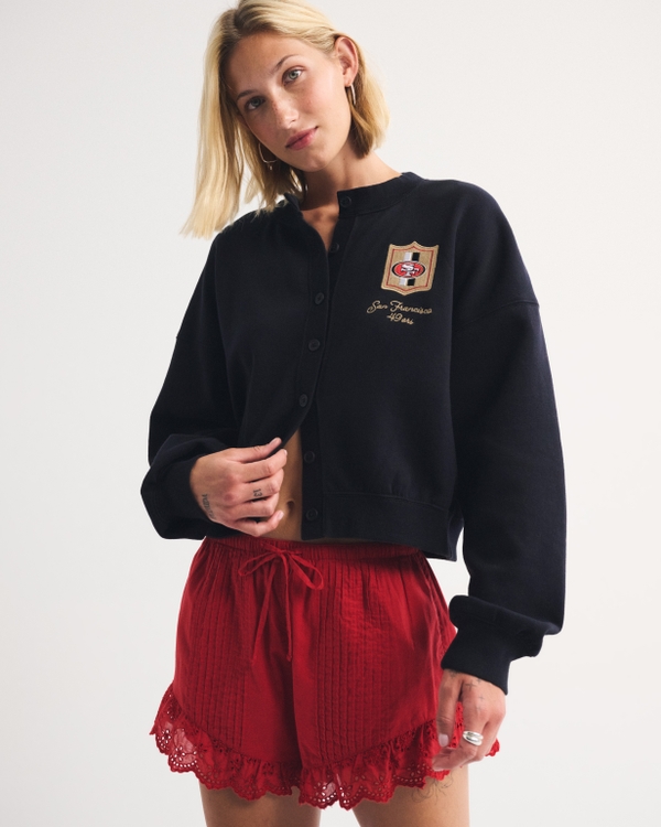 San Francisco 49ers Sunday Shrunken Cardigan, Black - 49ers view 1