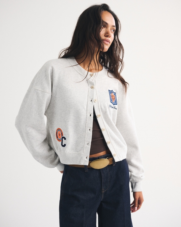 Chicago Bears Sunday Shrunken Cardigan, Light Gray - Bears view 1