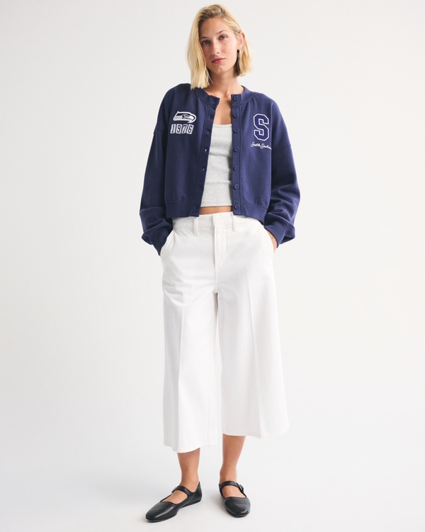 Seattle Seahawks Sunday Shrunken Cardigan, Navy - Seahawks view 2