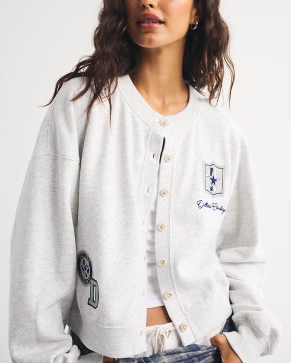 Dallas Cowboys Sunday Shrunken Cardigan, Light Gray - Cowboys view 1