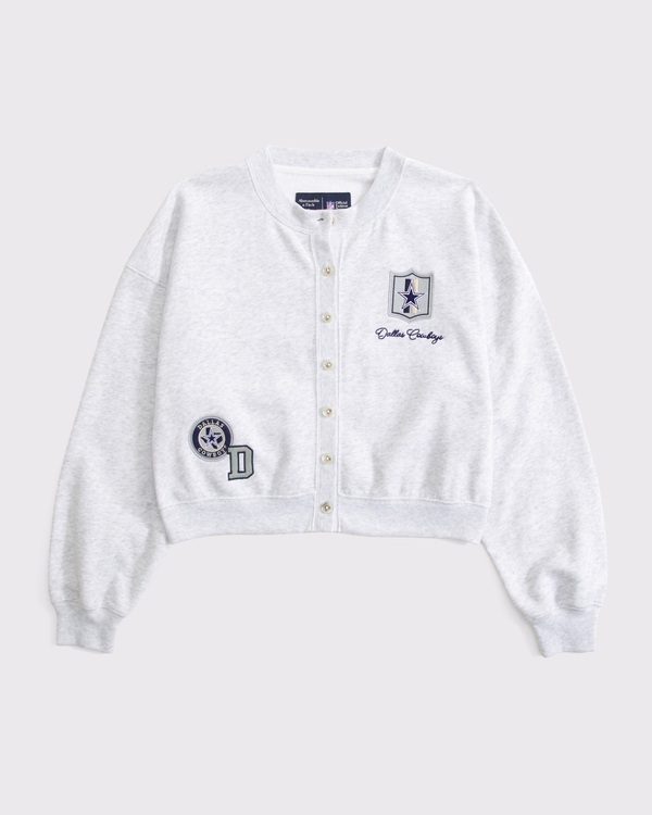 Dallas Cowboys Sunday Shrunken Cardigan, Light Gray - Cowboys view 1