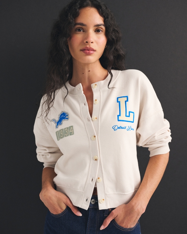 Detroit Lions Sunday Shrunken Cardigan, Cream - Lions view 1