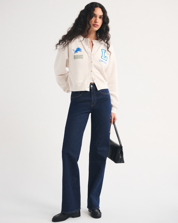 Detroit Lions Sunday Shrunken Cardigan, Cream - Lions view 2