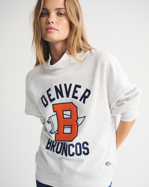 Denver Broncos Funnel Neck Sweatshirt, Light Gray - Broncos view 1