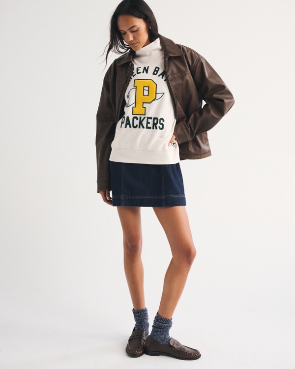 Green Bay Packers Funnel Neck Sweatshirt, Cream - Packers view 2