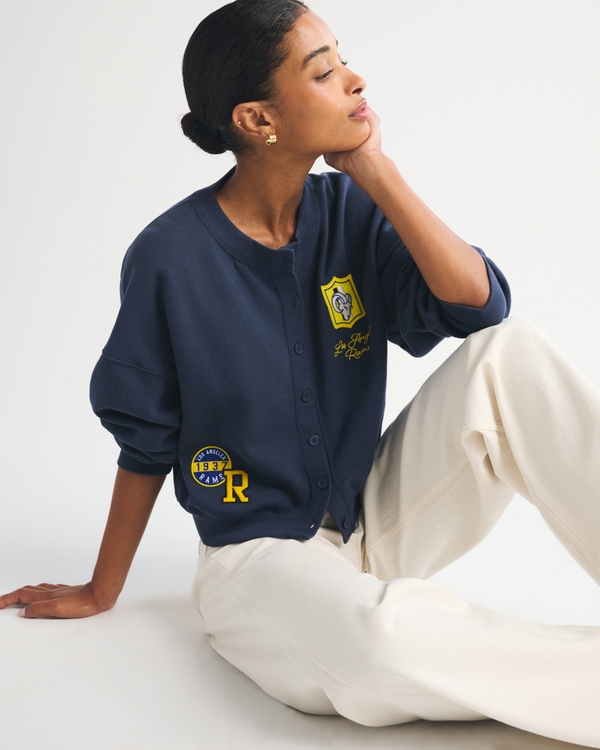 Los Angeles Rams Sunday Shrunken Cardigan, Navy - Rams view 1