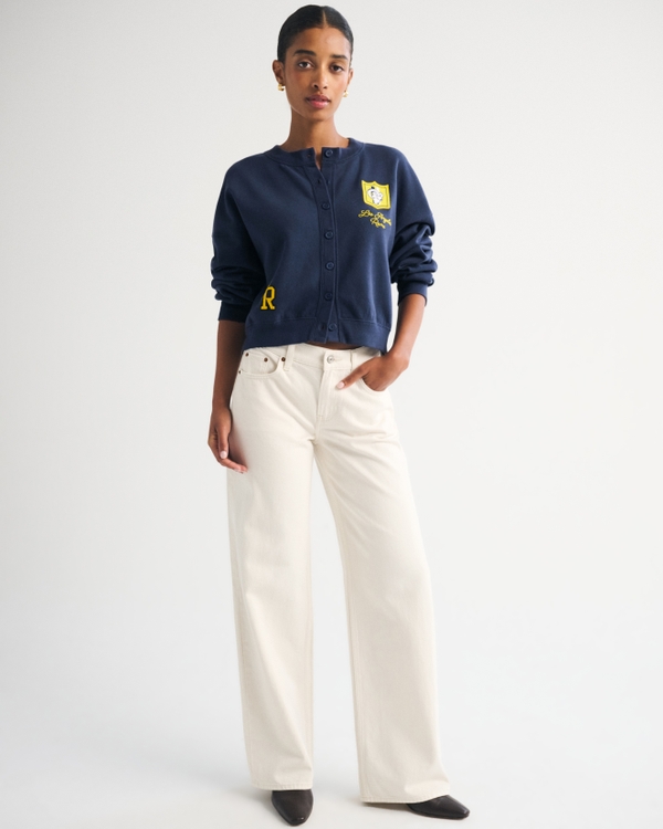 Los Angeles Rams Sunday Shrunken Cardigan, Navy - Rams view 2