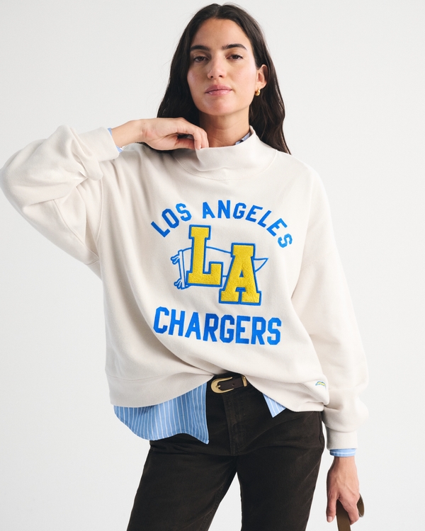 Los Angeles Chargers Funnel Neck Sweatshirt, Cream - Chargers view 1