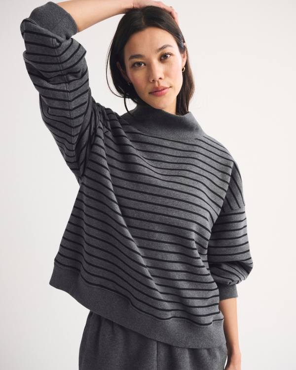Sunday Oversized Funnelneck Sweatshirt, Dark Gray Stripe view 1