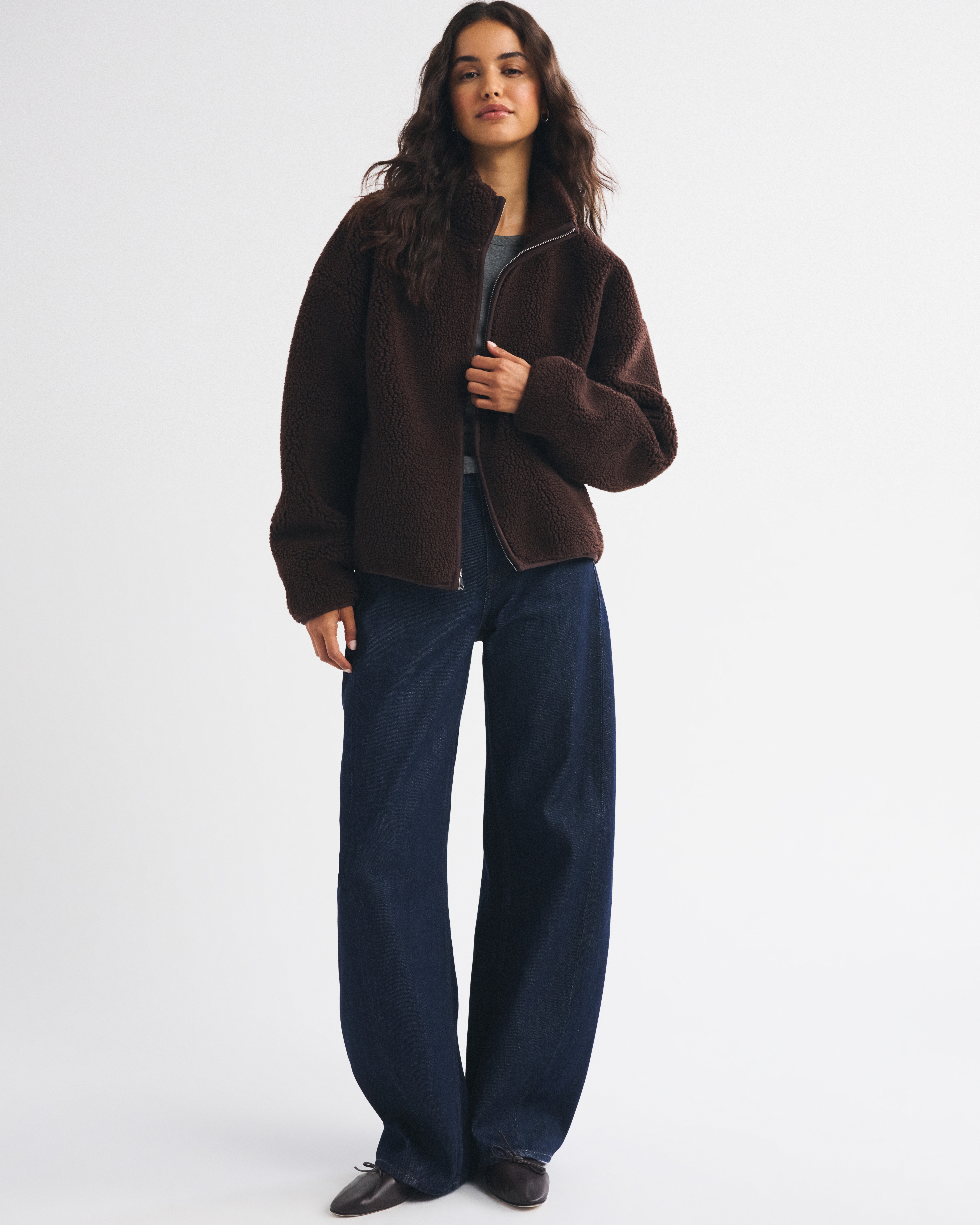 Женская куртка Abercrombie & Fitch Sherpa Full-Zip, цвет: Тёмный кофейный — фото 3