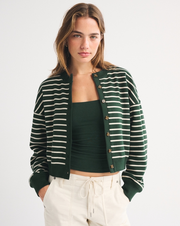 Sunday Shrunken Cardigan, Dark Spruce Stripe view 1