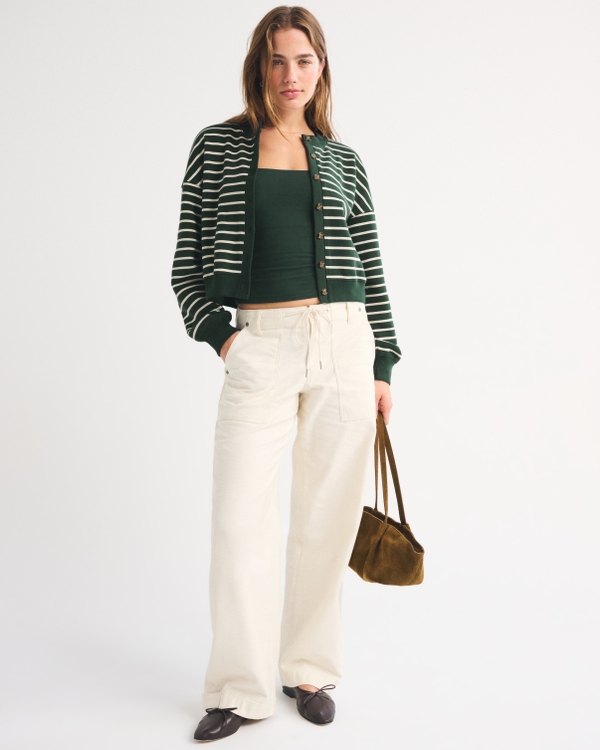 Sunday Shrunken Cardigan, Dark Spruce Stripe view 2