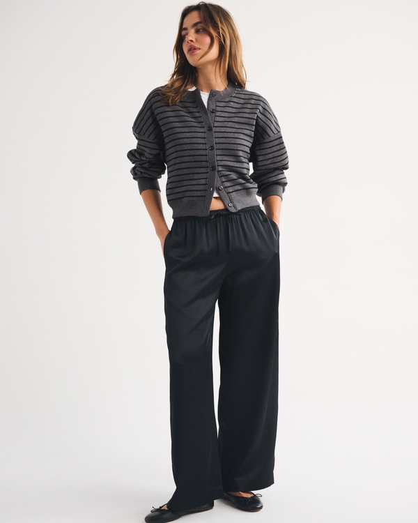 Sunday Shrunken Cardigan, Dark Gray Stripe view 2