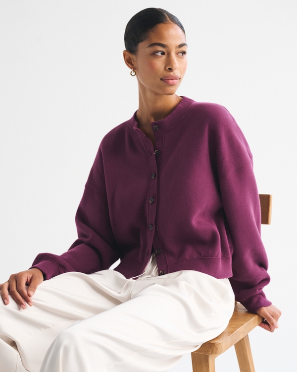 Sunday Shrunken Cardigan, Plum view 2