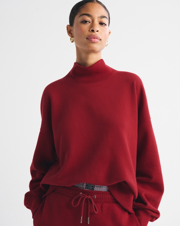 Sunday Oversized Funnel Neck Sweatshirt, Rich Ruby view 1