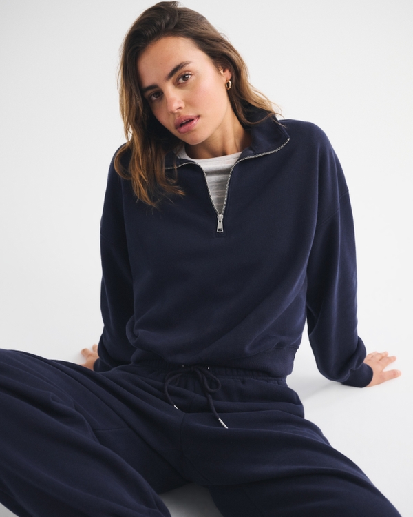 Sunday Shrunken Half-Zip Sweatshirt by Abercrombie & Fitch