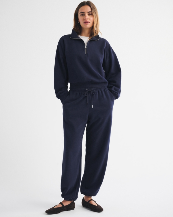 Sunday Shrunken Half-Zip Sweatshirt, Muted Navy view 2