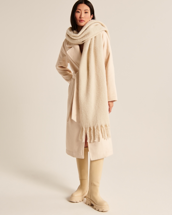 Chunky Fringe Scarf, Cream view 2