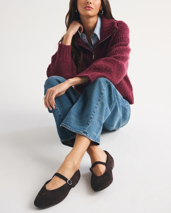 Suede Mary Jane Flat, Dark Brown view 1