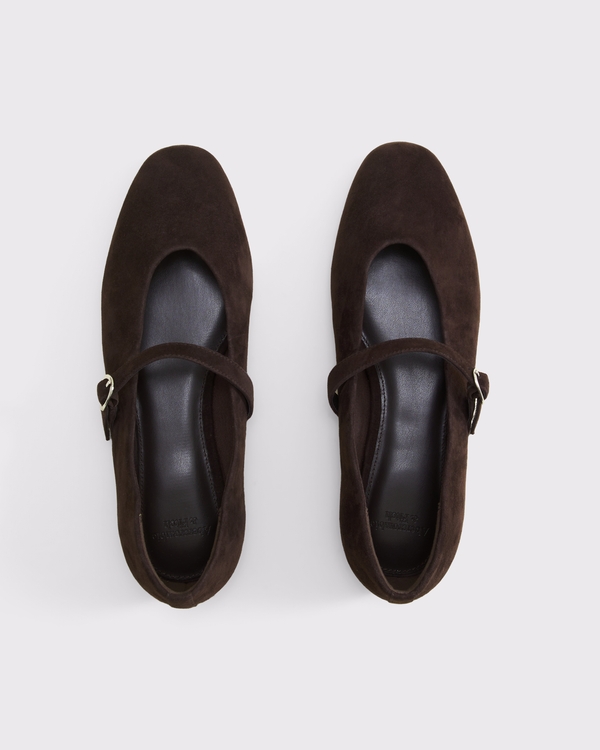 Suede Mary Jane Flat, Dark Brown view 2