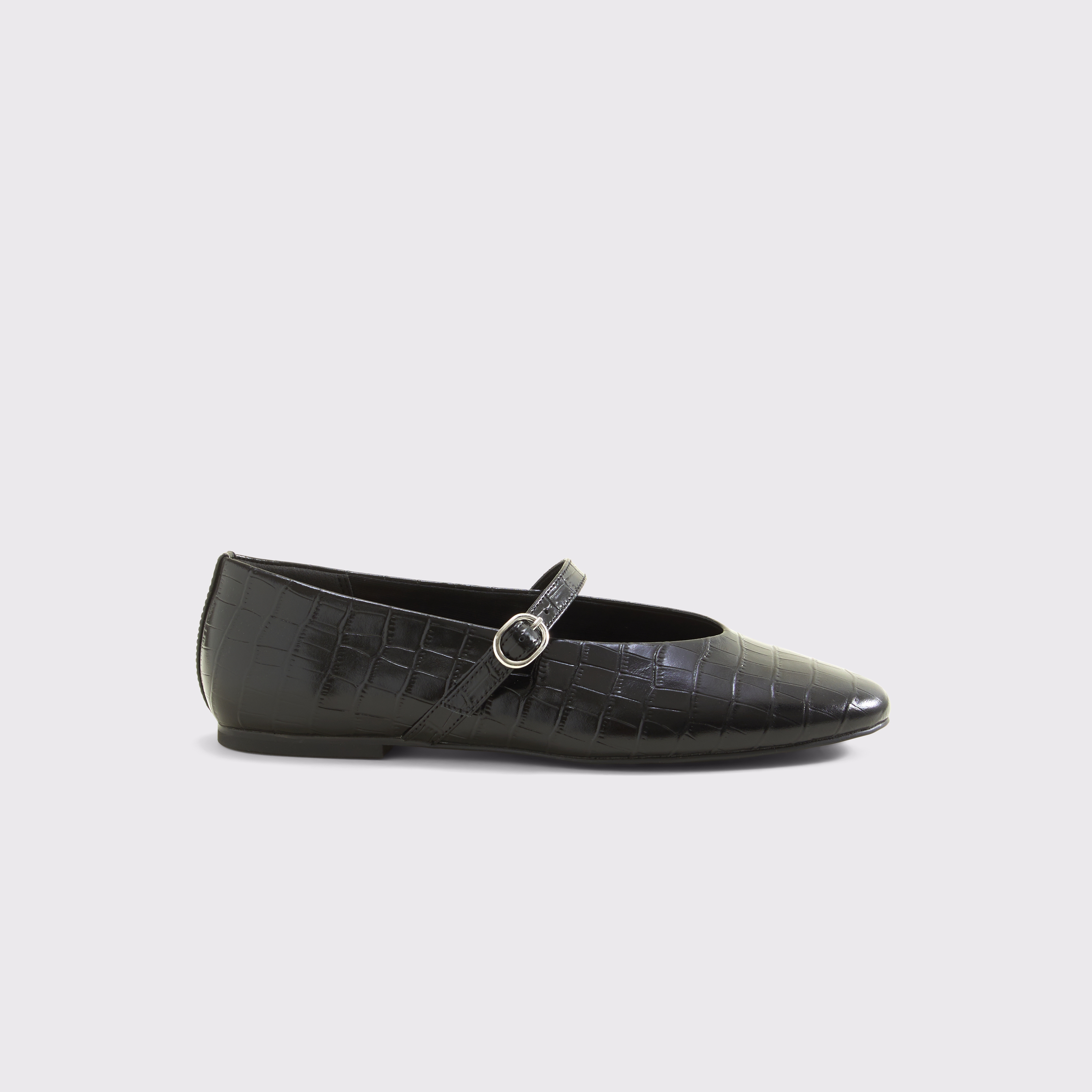 Croc-Effect Leather Mary Jane Flat