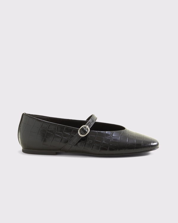 Croc-Effect Leather Mary Jane Flat