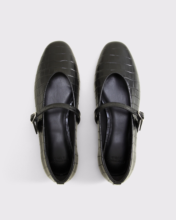 Croc-Effect Leather Mary Jane Flat, Black view 2