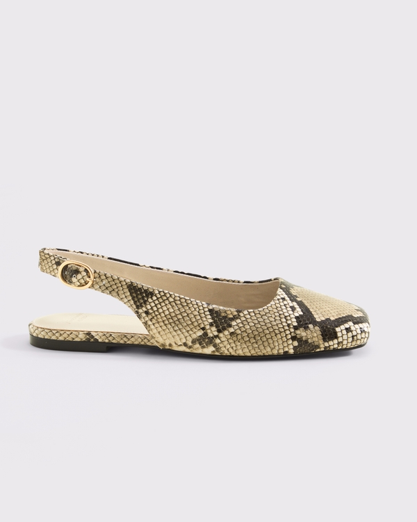 Snake-Effect Leather Slingback Flat