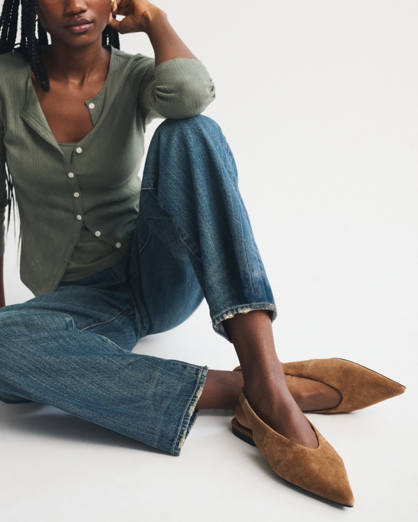 Suede Slingback Flat, Tan view 1