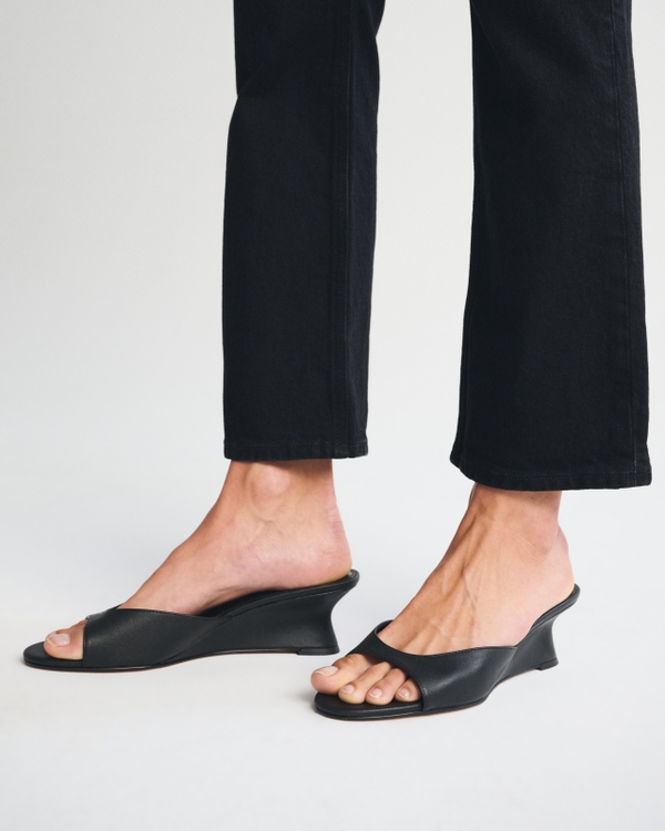 Leather Wedge Heel, Black view 1