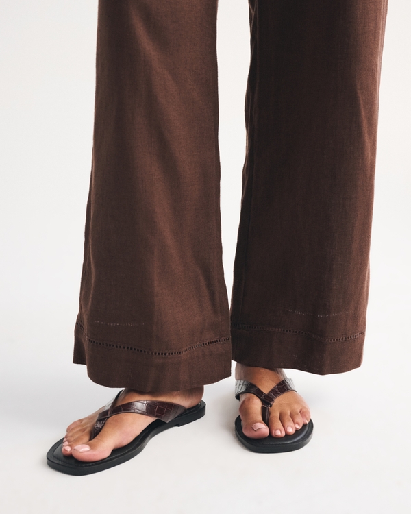 Croc-Effect Leather Flip Flop, Brown view 1