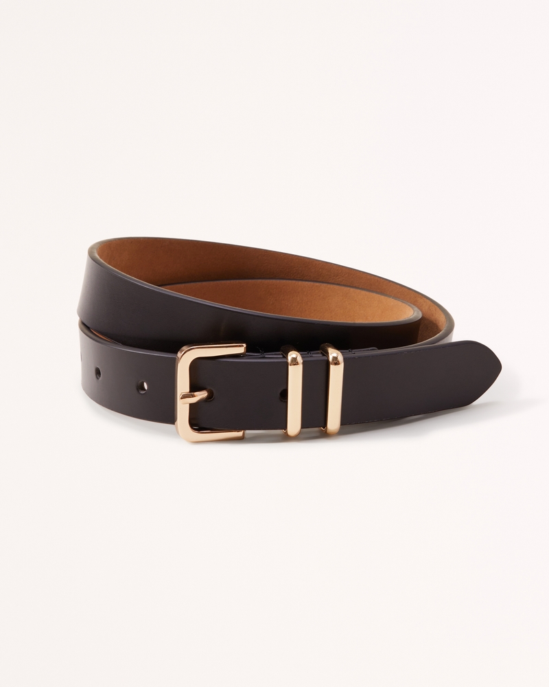 LEATHER BELT WITH SQUARE BUCKLE - Brown