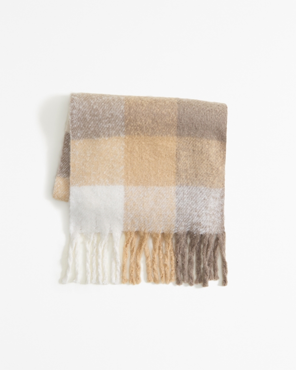 Chunky Scarf, Tan Plaid view 1