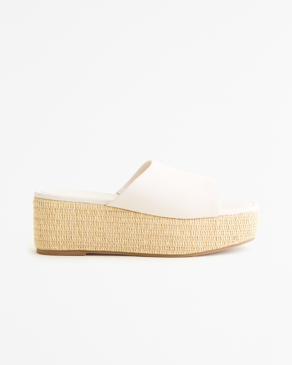 Straw Platform Heels, Cream