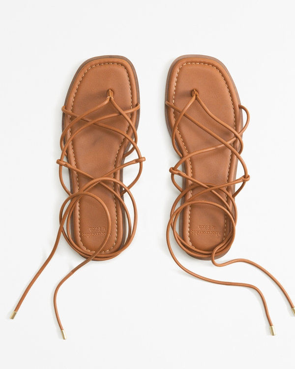 Vegan Leather Flat Sandals, Brown