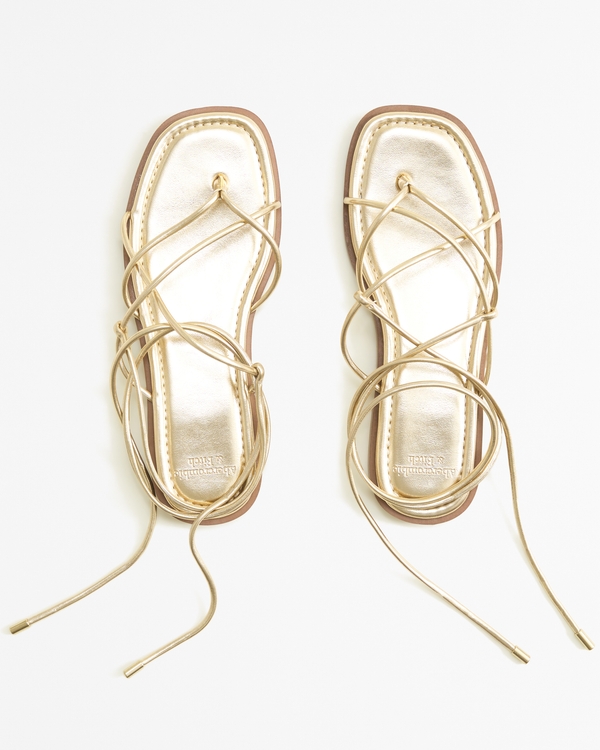 Vegan Leather Flat Sandals, Gold